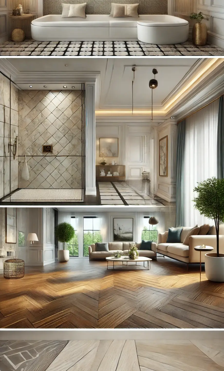 DALL·E 2025-02-23 16.04.58 – A modern home interior showcasing high-quality tiling and flooring. The first image features a luxurious bathroom with elegant marble tiles, a walk-in DALL·E 2025-02-23 16.04.58 - A modern home interior showcasing high-quality tiling and flooring. The first image features a luxurious bathroom with elegant marble tiles, a walk-in